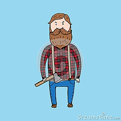 Cute lumberjack with an axe Cartoon Illustration