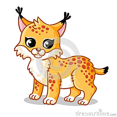 Cute lynx on a white background in cartoon childish style. Vector illustration Cartoon Illustration