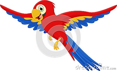 Cute macaw bird cartoon flying Vector Illustration