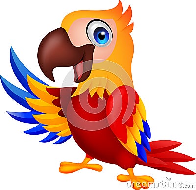 Cute macaw bird cartoon waving Vector Illustration