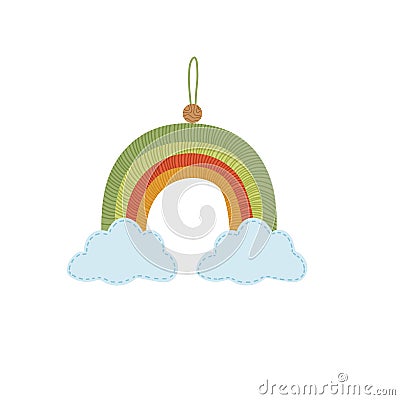 Cute macrame rainbow with clouds.Boho nursery.Vector hand drawn cartoon Vector Illustration