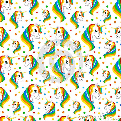 Cute magic fantasy wallpaper with rainbow unicorn. seamless pattern. Vector illustration Cartoon Illustration