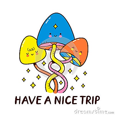 Cute magic mushrooms. Vector cartoon Vector Illustration