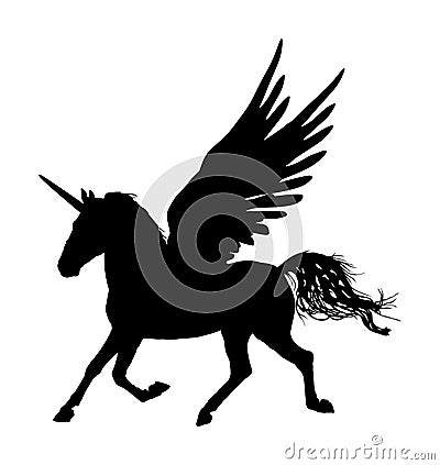 Cute magic Unicorn Pegasus silhouette Stock Photo