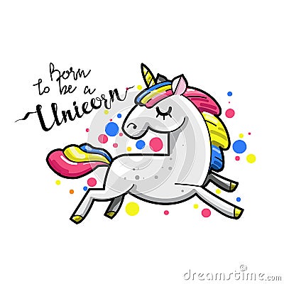 Cute magic unicorn. Romantic card with unicorn. Vector Illustration