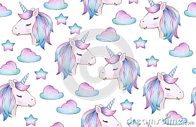 Cute, magic unicorn seamless pattern. Stock Photo