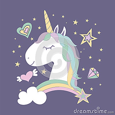 Cute Magical Unicorn. Vector illustration. Vector Illustration