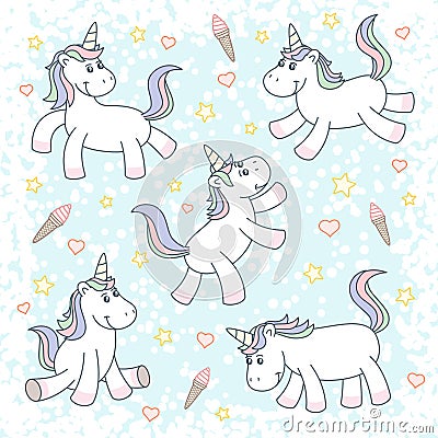 Cute magical unicorns Vector Illustration