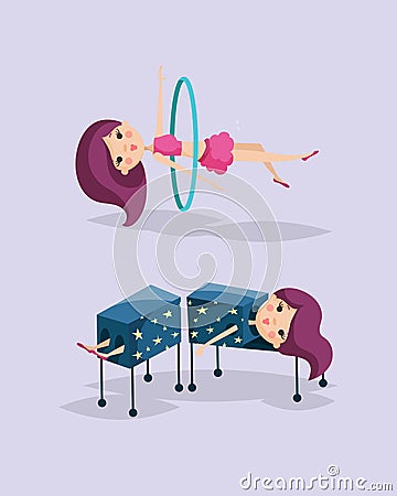 Cute magician character tricks vector illustration magic show cartoon woman wizard circus Vector Illustration