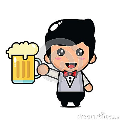 cute male barman character vector design Vector Illustration