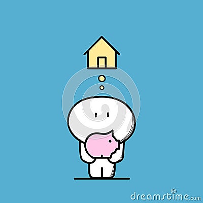 Cute man and mortgage loan Vector Illustration