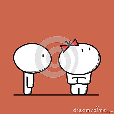 Cute man and woman have a fight Vector Illustration