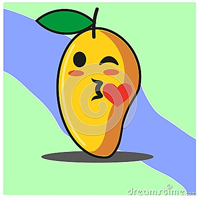 Cute Mango fruit cartoon kissing heart face mascot character vector design Vector Illustration