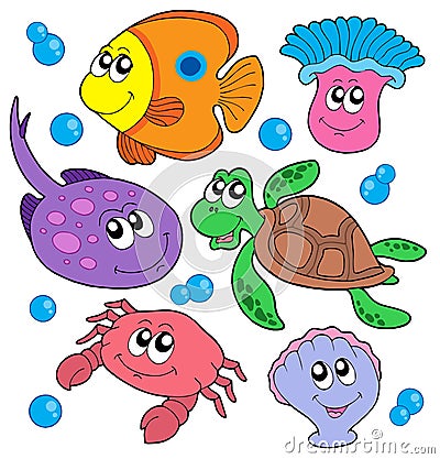 Cute marine animals collection Vector Illustration