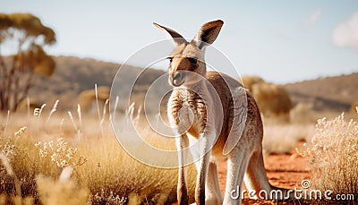 Cute marsupial looking at camera in the wild at sunset generated by AI Stock Photo