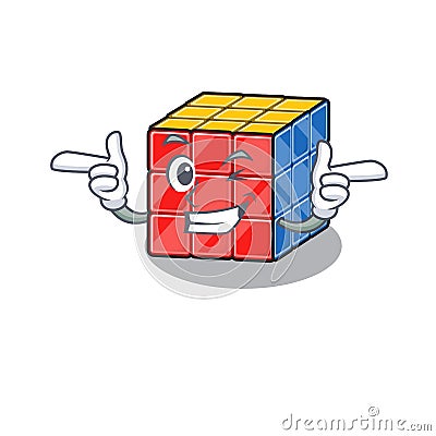 Cute mascot cartoon design of rubic cube with Wink eye Vector Illustration