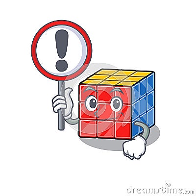 Cute mascot character style of rubic cube raised up a sign Vector Illustration