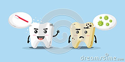 Cute mascot clean teeth and cavities Stock Photo