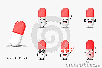 Cute mascot pill set Vector Illustration