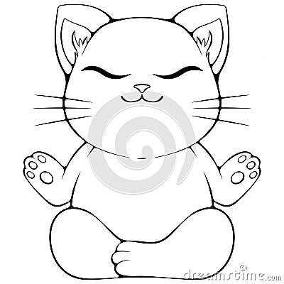 Cute meditating kawaii cat Vector Illustration