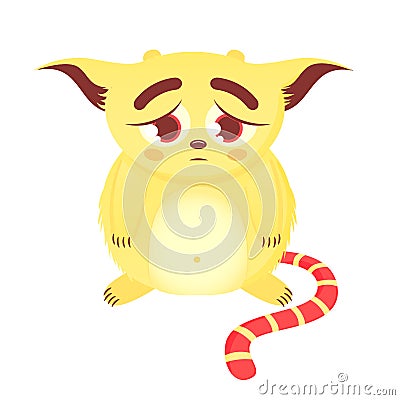 Cute melancholy monster. I m sorry or asking for forgiveness. A funny creature Vector Illustration