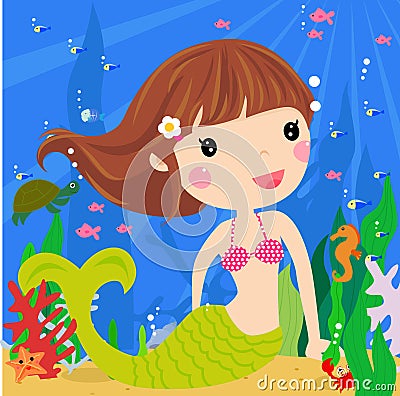 Cute mermaid Vector Illustration