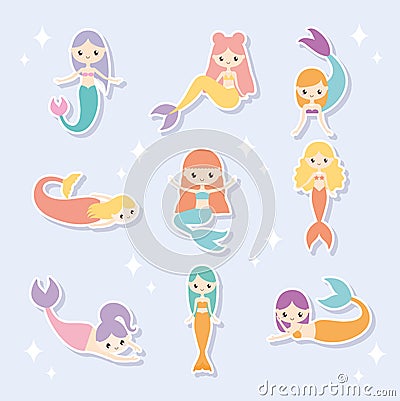 cute mermaids icons Vector Illustration