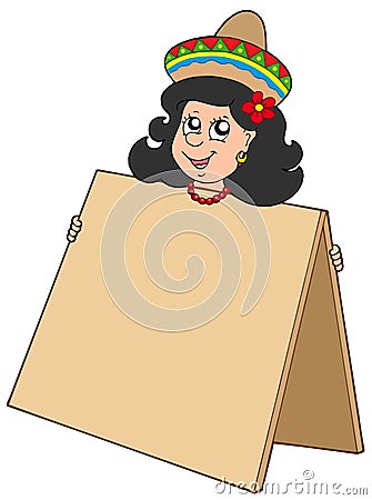 Cute Mexican girl with table Vector Illustration