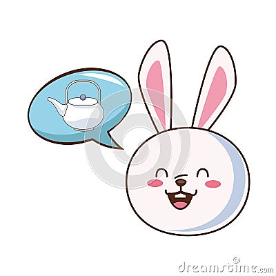 Cute mid autumn rabbit with teapot in speech bubble character Vector Illustration