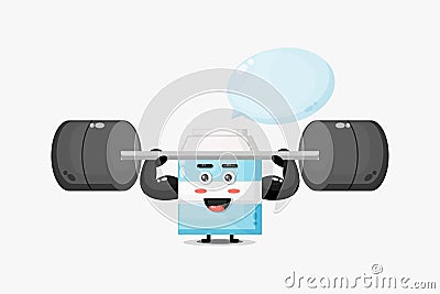 Cute milk mascot raises a barbell Vector Illustration
