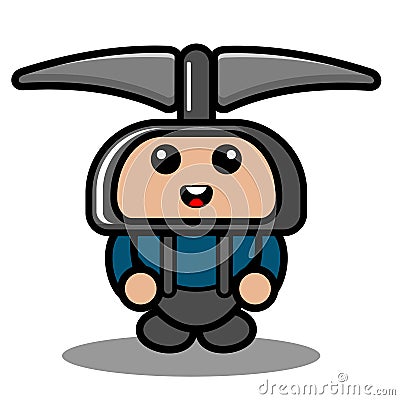 Cute miner pickaxe mascot costume doodle Vector Illustration