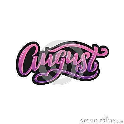 Cute minimalistic name of month - august. Hand written summer lettering on isolated background. Stock Photo