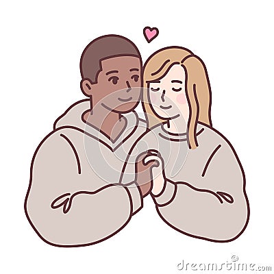 Cute mixed race couple in love holding hands Vector Illustration