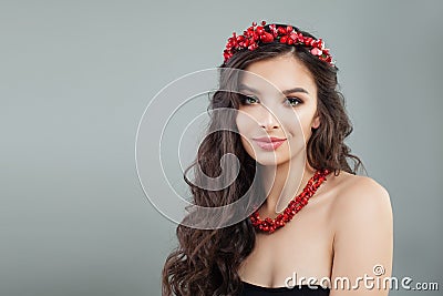 Cute model woman with curly hair portrait Stock Photo