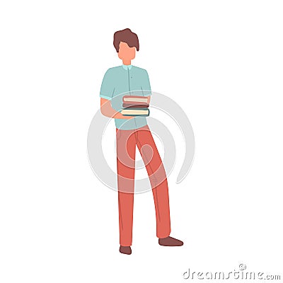 Cute modern student boy in red pants and white shirt Vector Illustration