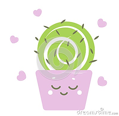 Cute modest cactus with hearts in a pink pot. Positive vector illustration in cartoon style about love. Poster, print Vector Illustration