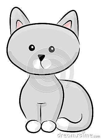 Cute modest cartoon gray cat. Cat outline. Vector Illustration