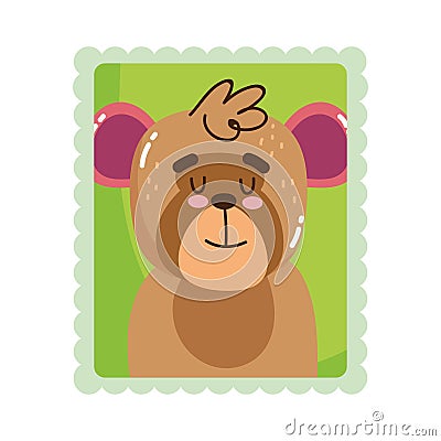 Cute moneky portrait animals cartoon postage mail stamp Vector Illustration