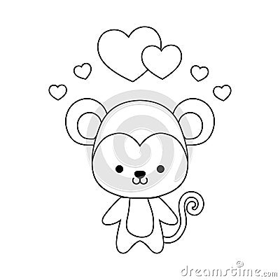 cute monkey animal with hearts love Cartoon Illustration