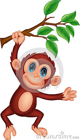 Cute monkey cartoon hanging Vector Illustration