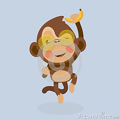 Cute monkey cartoon. Vector Illustration