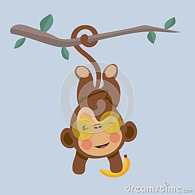 Cute monkey cartoon. Vector Illustration