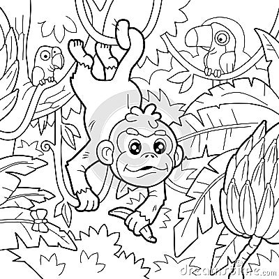 Cute monkey, coloring page, funny illustration Vector Illustration