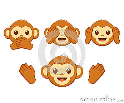 Cute monkey emoji set Vector Illustration