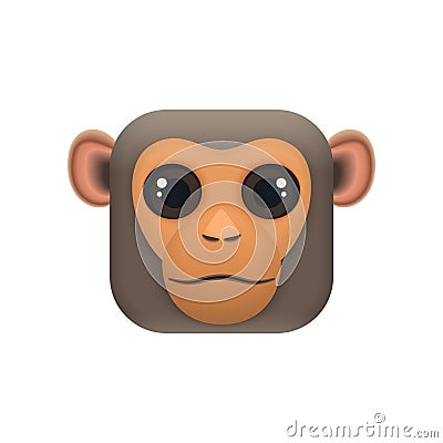 Cute monkey face in comic avatar, adorable animal head in square shape Cartoon Illustration