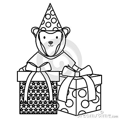 Cute monkey with gifts in birthday party Vector Illustration