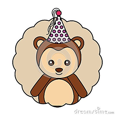 cute monkey kawaii party hat Cartoon Illustration