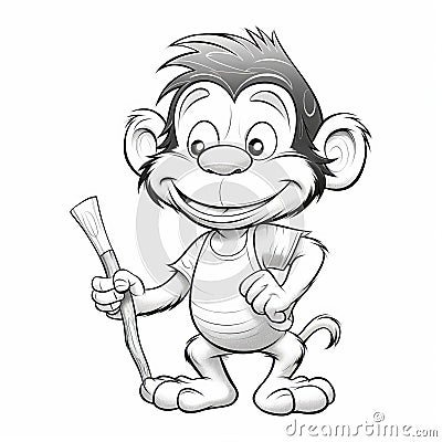 Cute Monkey With Shovel: A Fun Character Drawing For Kids Cartoon Illustration