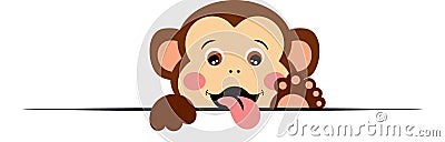 Cute monkey waving with tongue out Vector Illustration