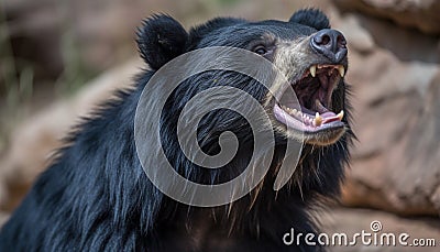 Cute monkey yawning, looking at camera, mouth open, furry and wet generated by AI Stock Photo